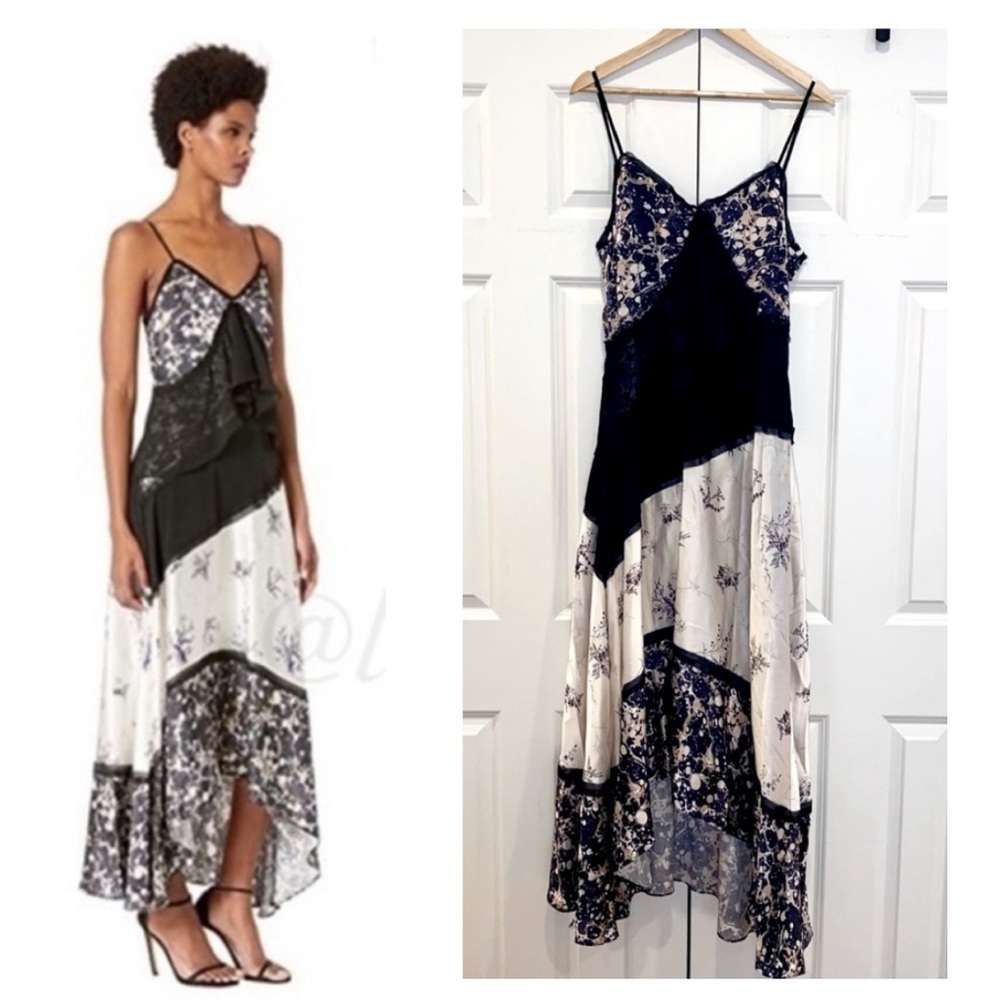 Jason Wu Navy and Ivory Floral Asymmetric Maxi Dress